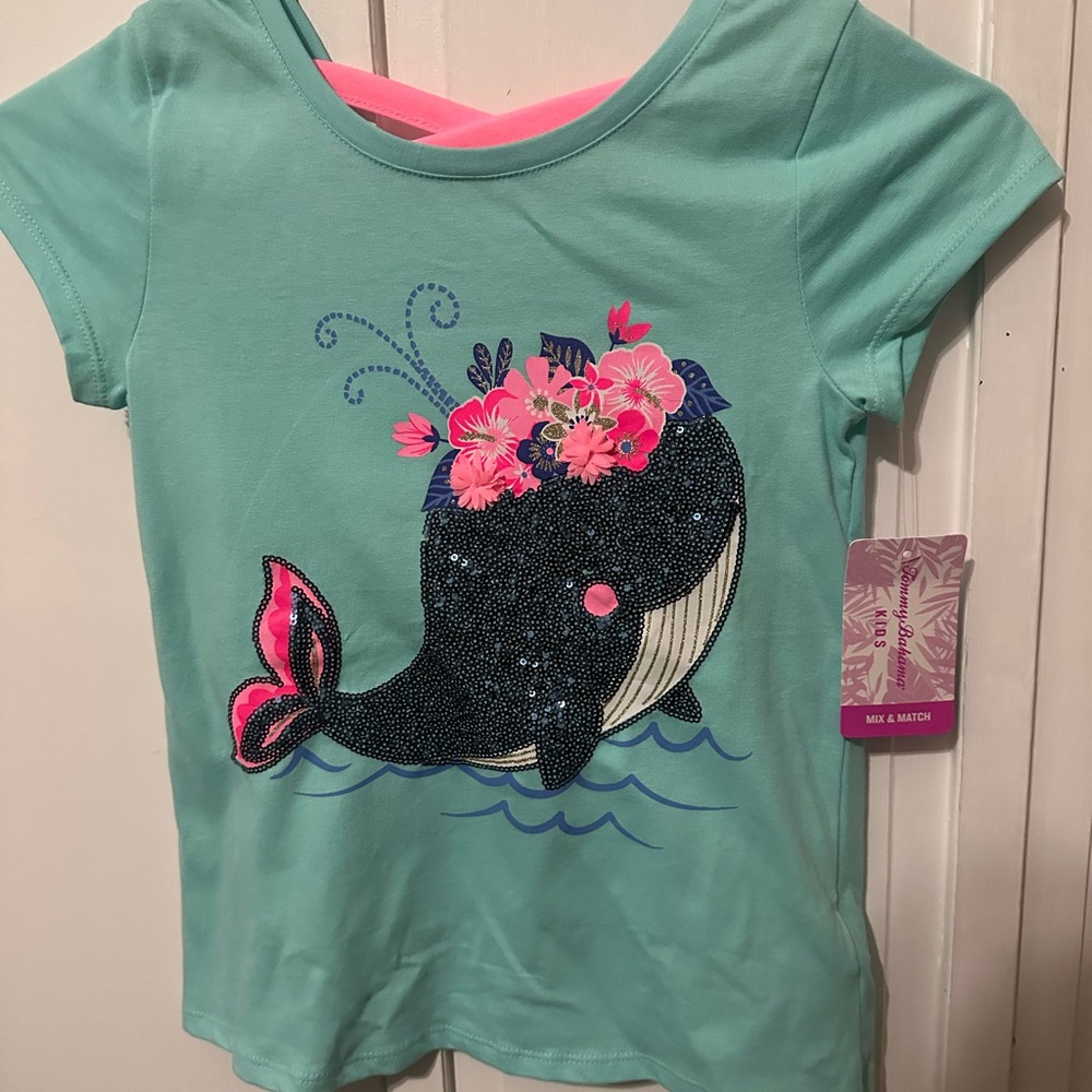 Tommy Bahama Kids Whale Tee - Teal and Pink